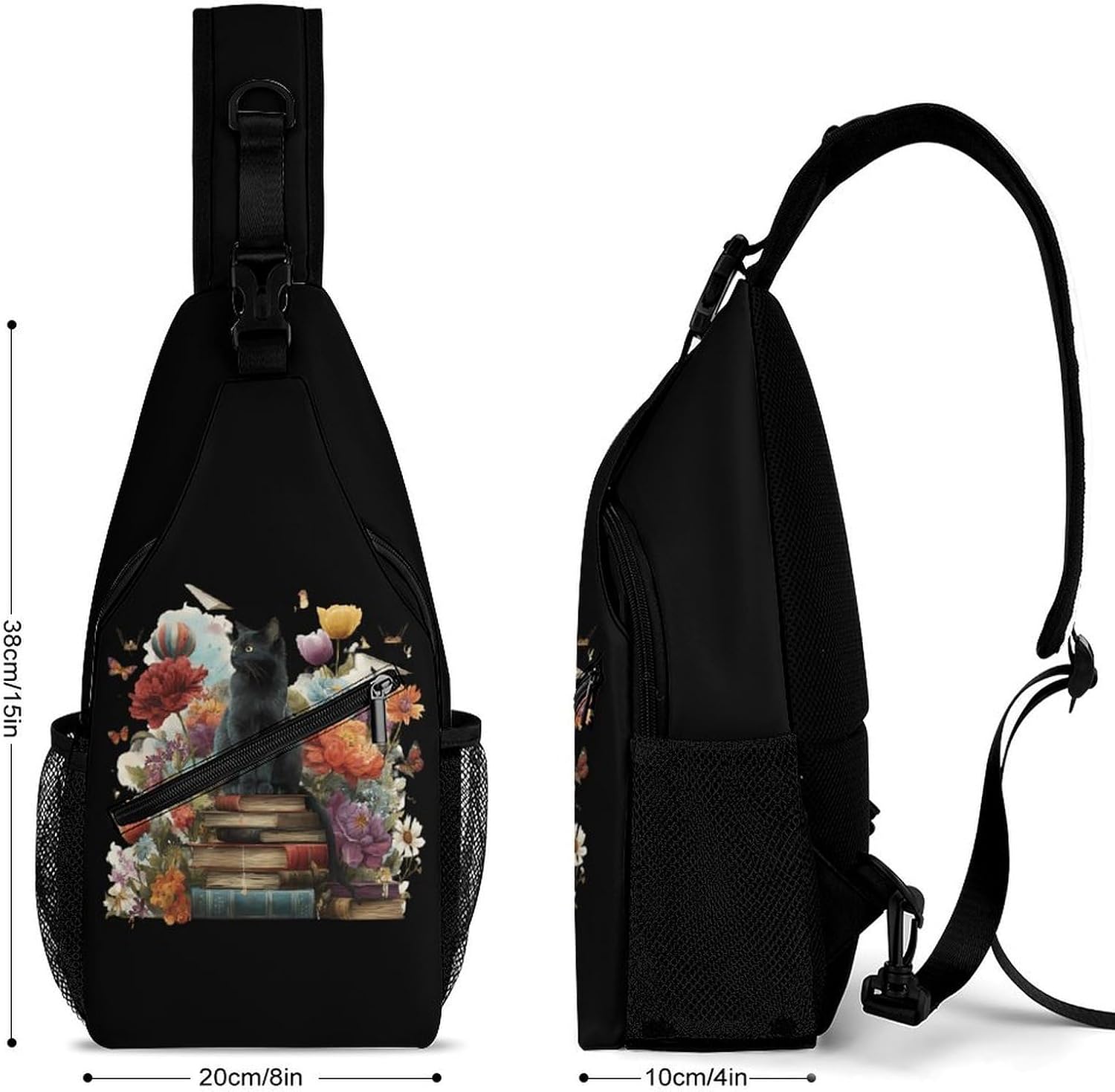 Book Cat Men Crossbody Sling Backpack Chest Bag | Travel Fanny Pack,Hiking Daypack,Print Shoulder Bags