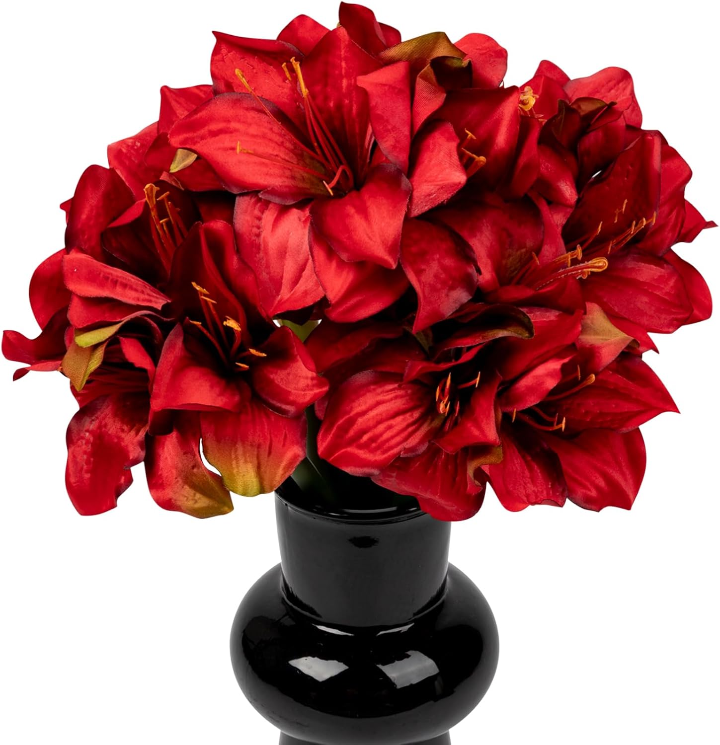 4PCS 17.5 Inch Red Amaryllis Artificial Flowers Faux Amaryllis Flowers Stems with 4 Heads Silk Floral Bouquet for Christmas Home Office Bathroom Table Centerpiece Wedding Party Arrangements - Image 7