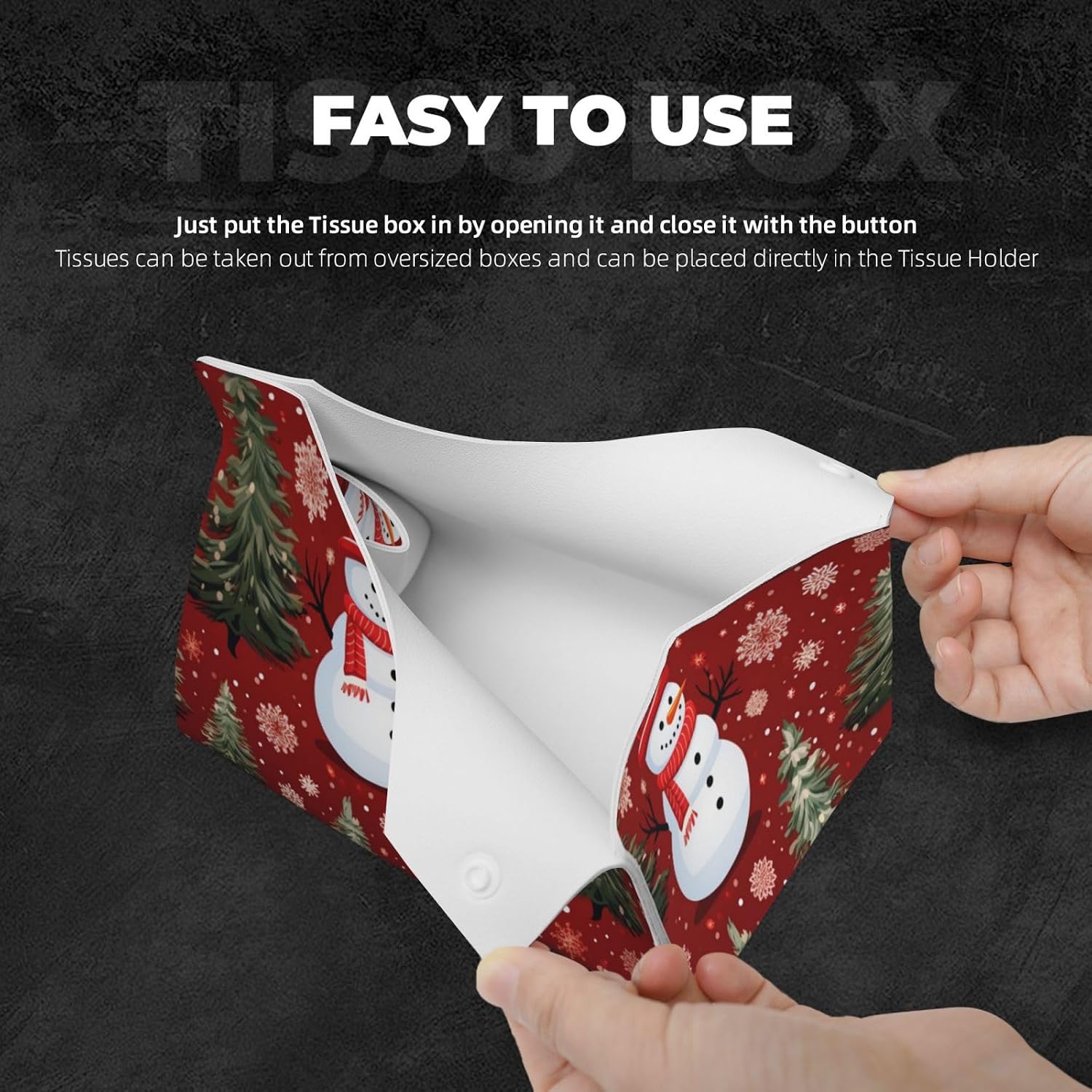 Long Tissue Box Cover Cute Snowman Pattern Christmas Tree Rectangle Tissue Box Cover Pu Leather Tissue Box Holder for Office Kitchen Car Bathroom Facial Paper Organizer Dispenser image 5