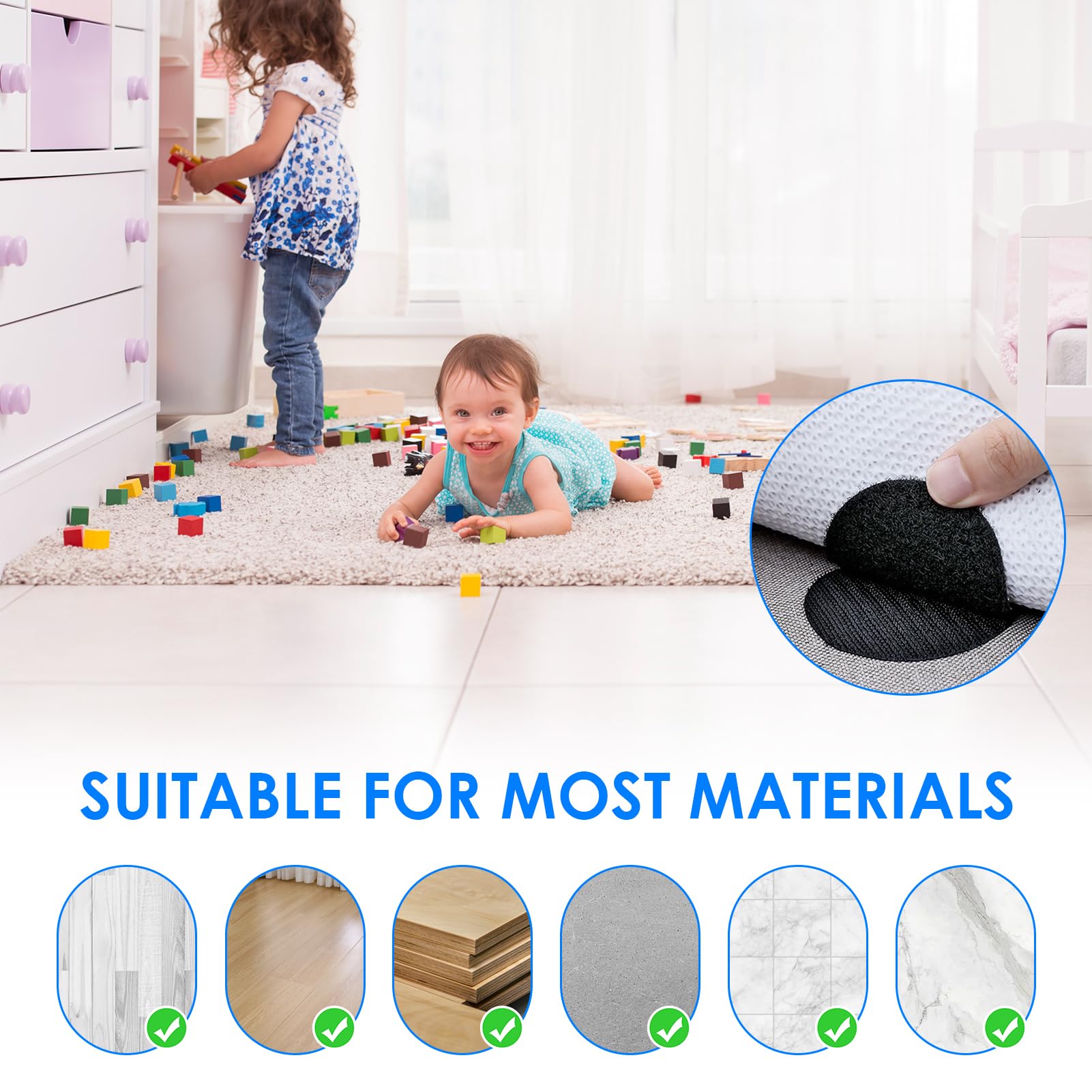 16PCS Rug Gripper Double Sided Carpet Tape Heavy Duty Non Slip Rug Pads for Hardwood Floors Laminate and Tile Washable Reusable Rug Tape to Stop Rug Moving and Anti Curling - Image 4
