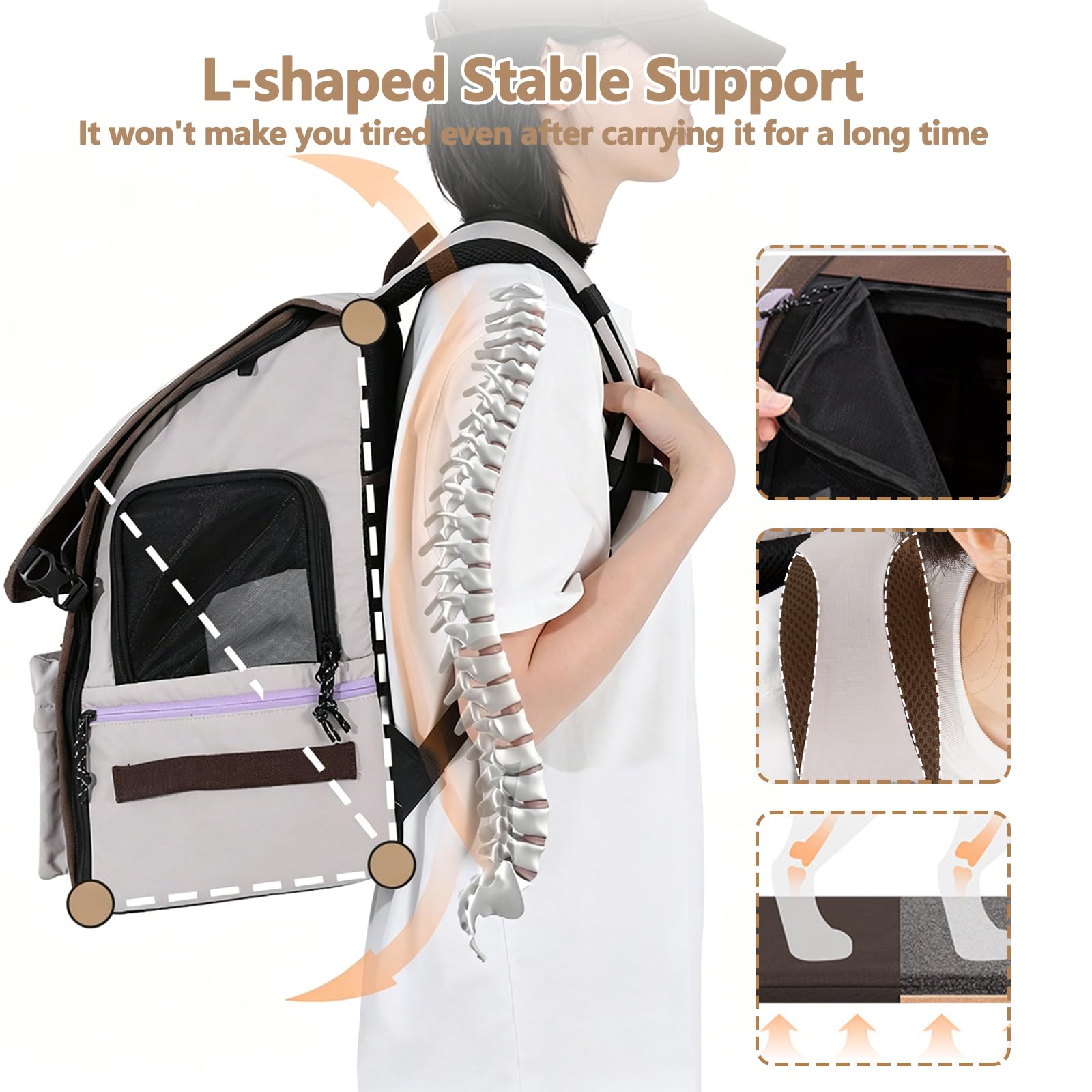 Galatée Mochila para Mascotas, Fabricada En Nailon Transpirable, con Un Diseño Estable y Gran Capacidad, Que Incluye Una Cortina Enrollable（Bolsa Gris）
