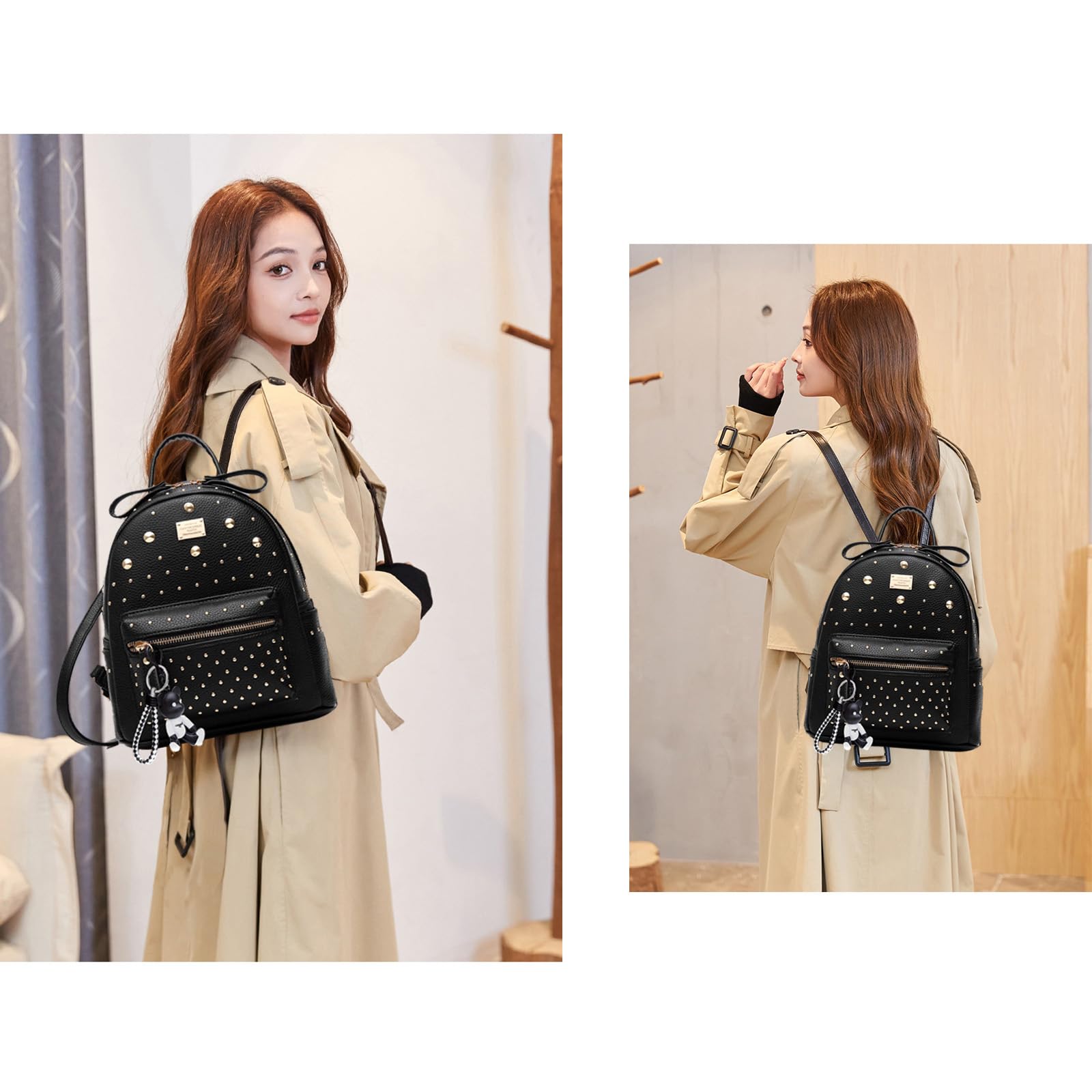 AINUOEY Donna Borse a Zaino Borsa a Zainetto Elegante Tracolla Zaini Firmate Marca Zainetti Antifurto PU pelle 76601 1 pz Nero