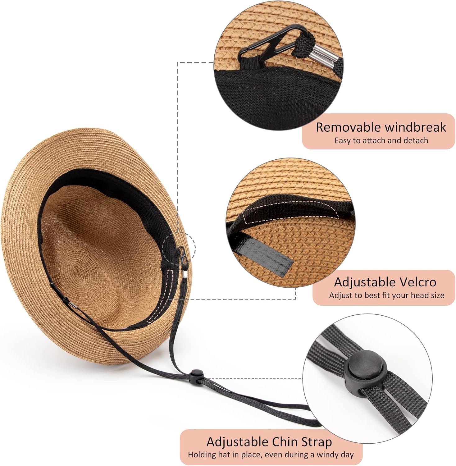 Summer Straw Fedora Hat for Women Men Travel Panama Hat with Wide Brim Roll Up Sun Hat for Beach Outdoor UPF 50+ - Image 3