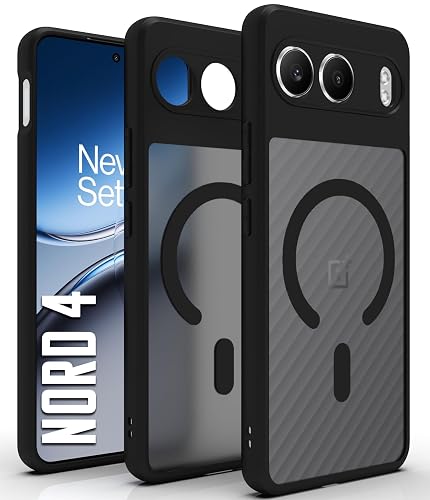 RIGGEAR Shockproof Sleek Hybrid Armor Magnetic Back Cover Case Compatible with MagSafe Accessories for OnePlus Nord 4 5G (Smoke Black Matte PC + Black TPU Bumper)
