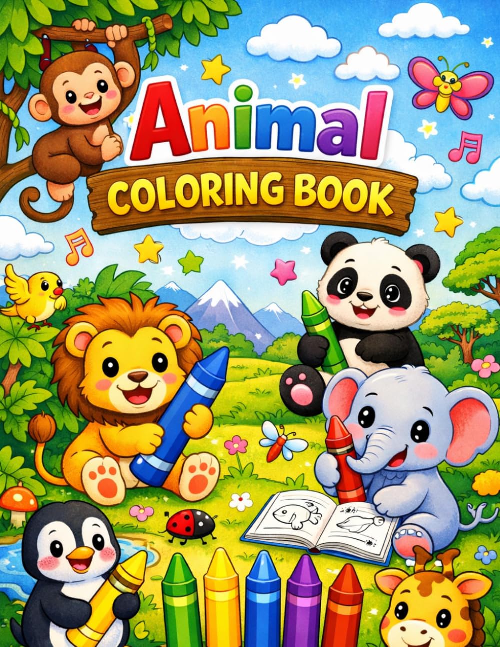 Cute Animals Coloring Book for Kids: Fun and Easy Animal Coloring Pages for Toddlers, Preschoolers, and Kindergarten Kids.