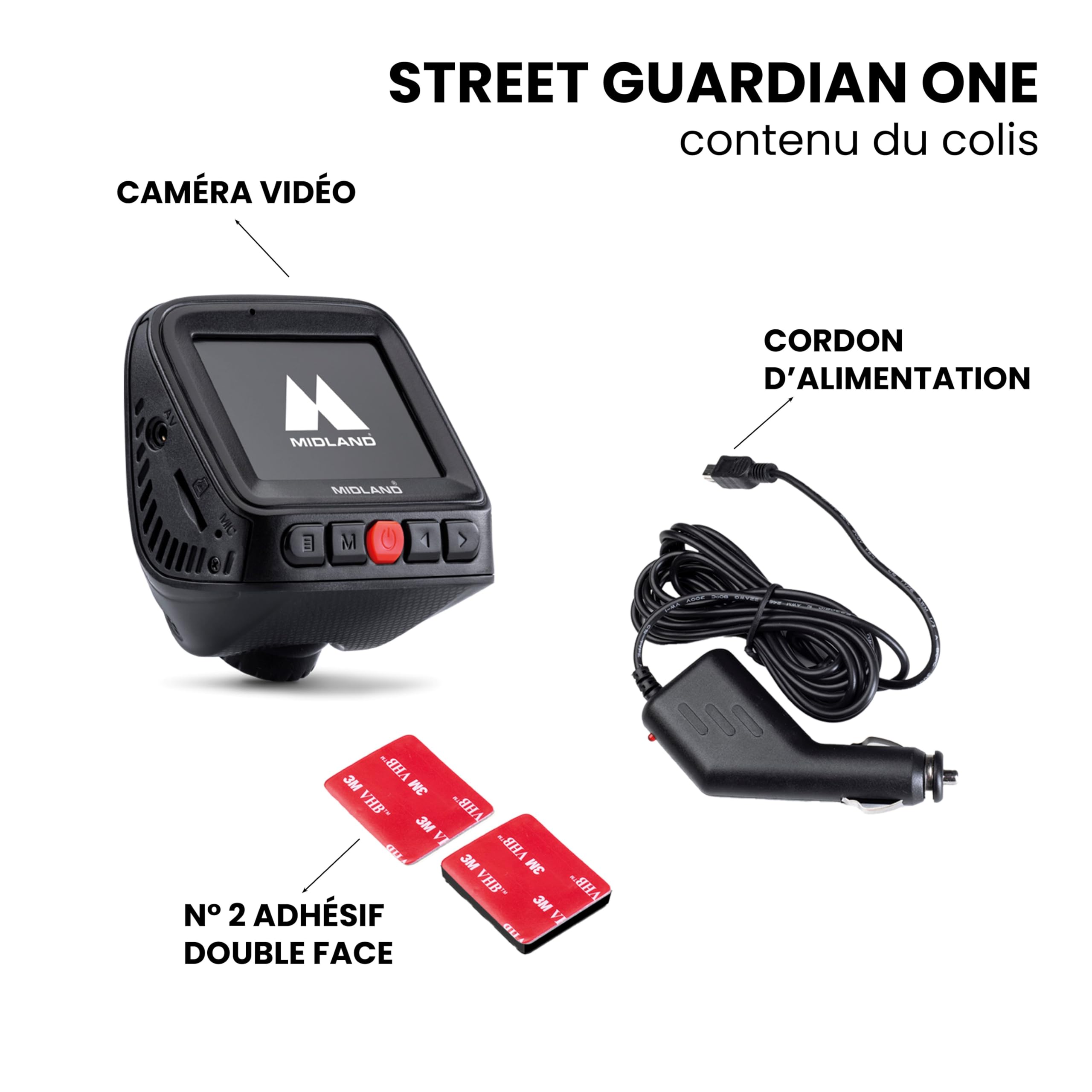 Midland - Dashcam Voiture sans Fil Avant Arriere Street Guardian One, Dash Cam avec Activation Automatique, Caméra Embarquée Accessoire Voiture Facile à Installer, Accessoires pour Sécurité Routière