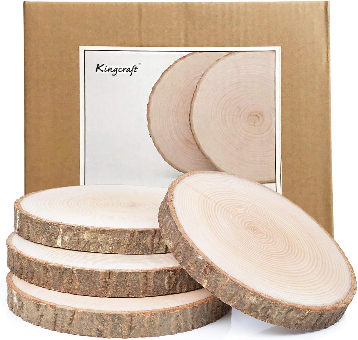 4 Pack Large Natural Wood Slices Round Rustic Slabs Unfinished Wood Sanded 8"-10" for Wedding Centerpiece Table Birthday Party Baby Shower Decoration Craft