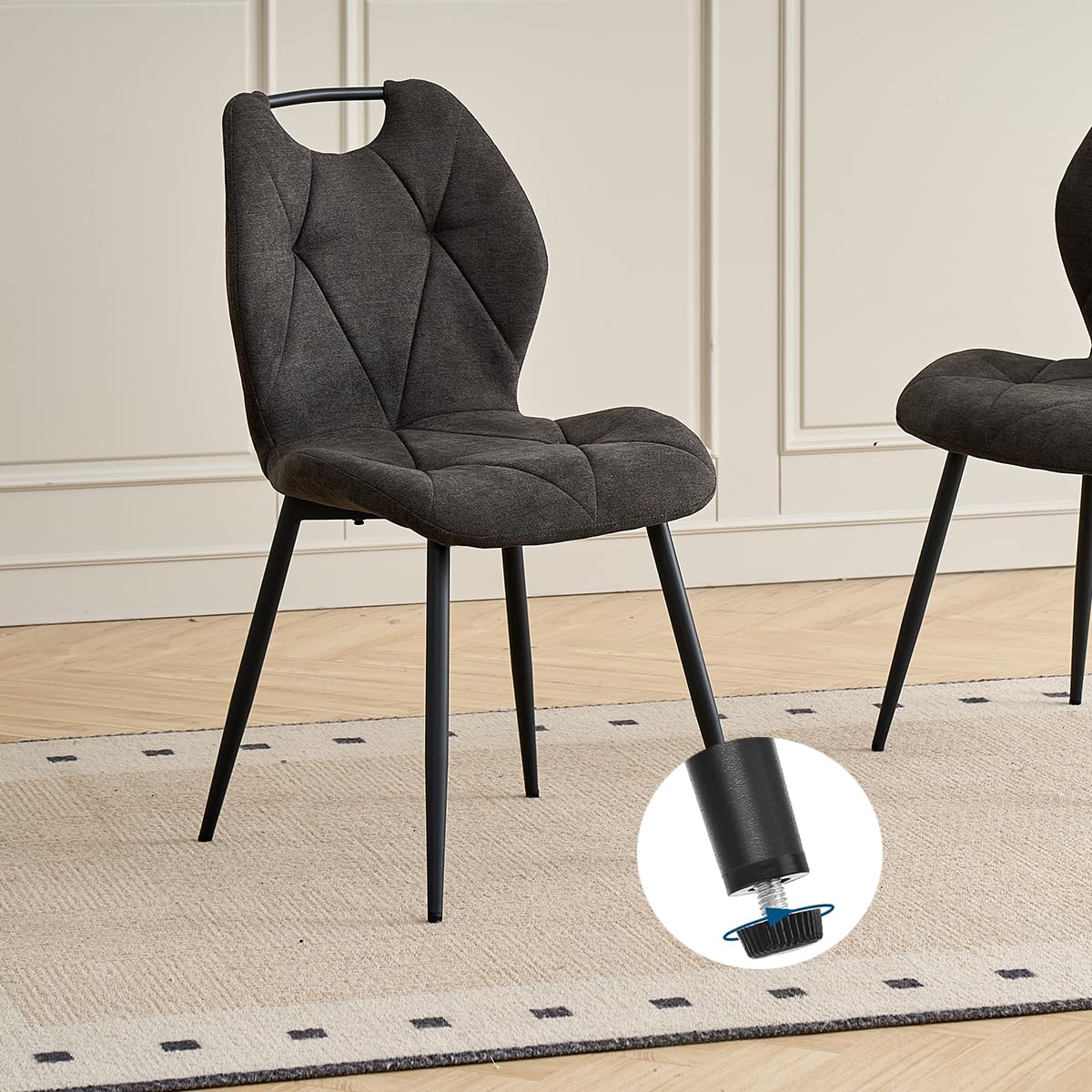 GrandCA HOME Juego de Mesa y Sillas de Comedor, Mesa Redonda de 100 cm con 4 Sillas Tapizadas Modernas, Ideal para Comedores y Cocinas Sala de Estar (Estampado de Mármol + Negro)