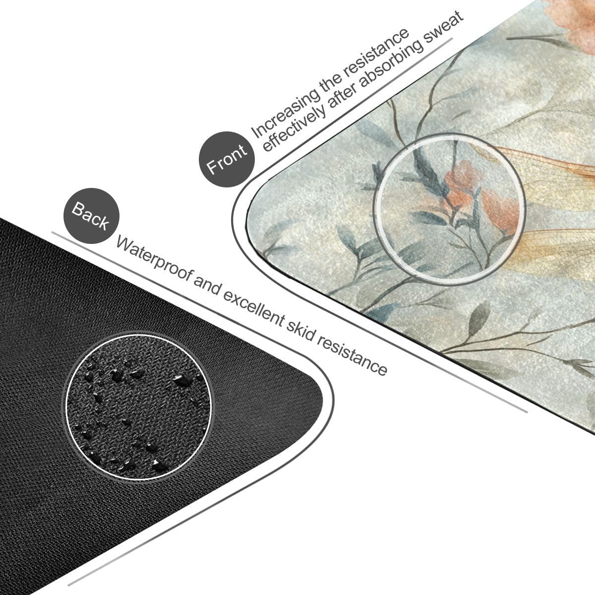 ALAZA Watercolr Dragonfly and Floral Yoga Mat Non Slip Fitness Exercise Mat, Workout Mat for Yoga, Pilates and Floor Exercises