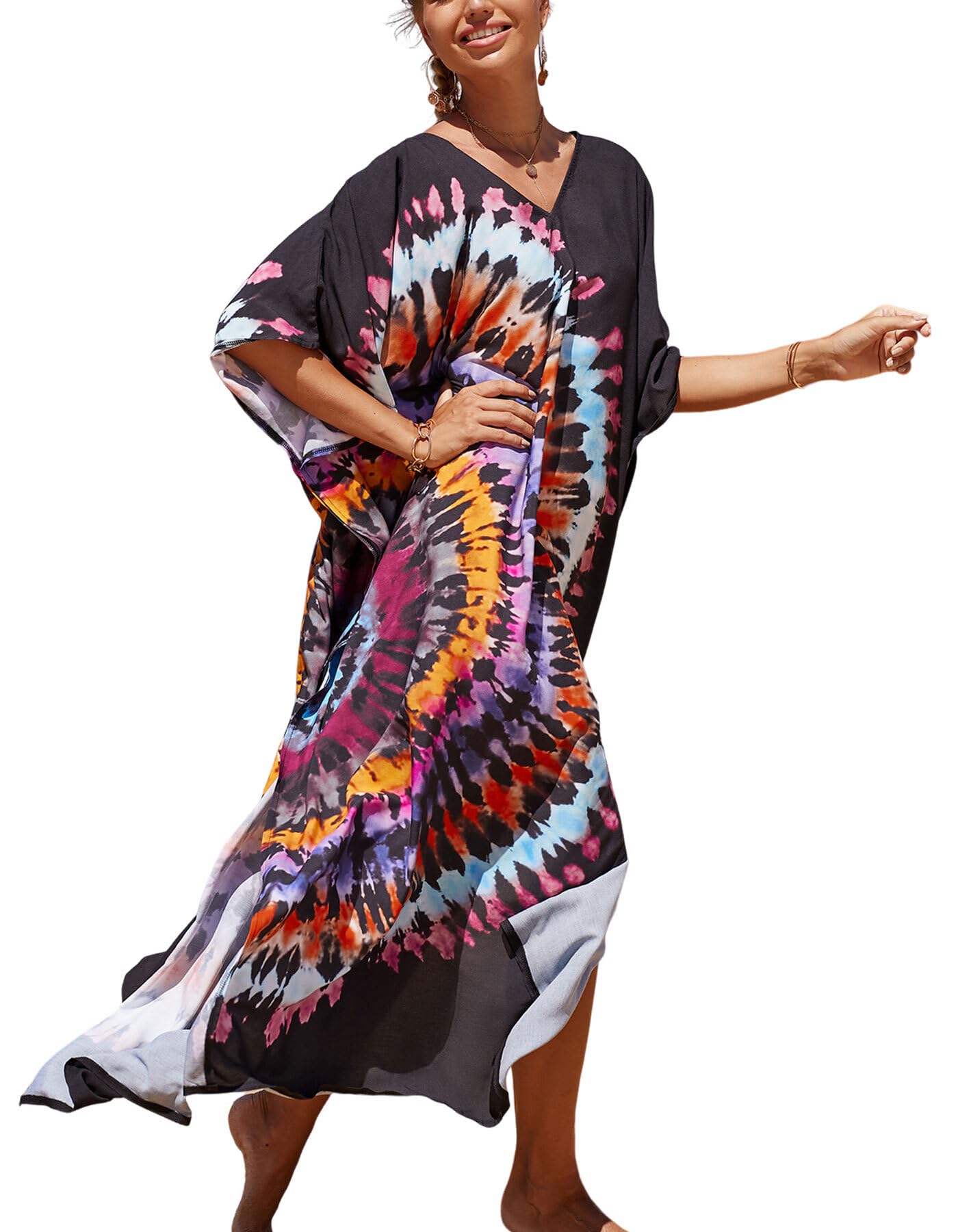 NFVNKJ Women's Plus Size Beach Lounge Kaftan Maxi Dress Swimsuit Coverup for Women