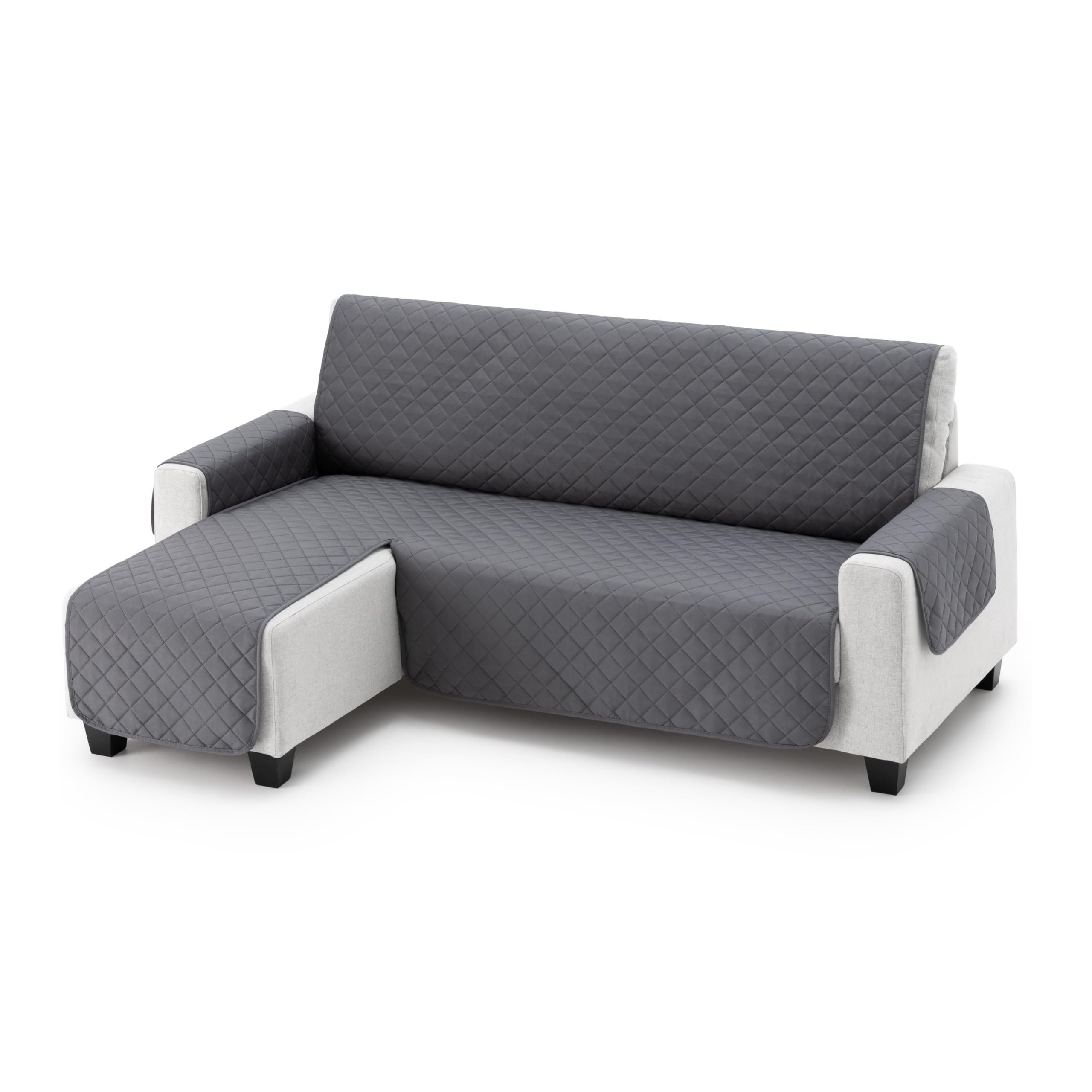 Funda Cubre Chaise Longue Acolchada Due 200 cm, Brazo Izquierdo, Color Gris, Protector de Sofá Universal, Tacto Suave y Resistente, Ideal para Mascotas, Fabricada en España OEKO-TEX STANDARD 100