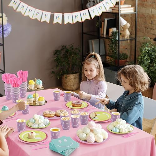 Miniatura 6 de durony 254 piezas de decoración de fiesta de cara sonriente pastel pastel sonriente platos de papel servilletas, tazas, tenedores, cuchillos,