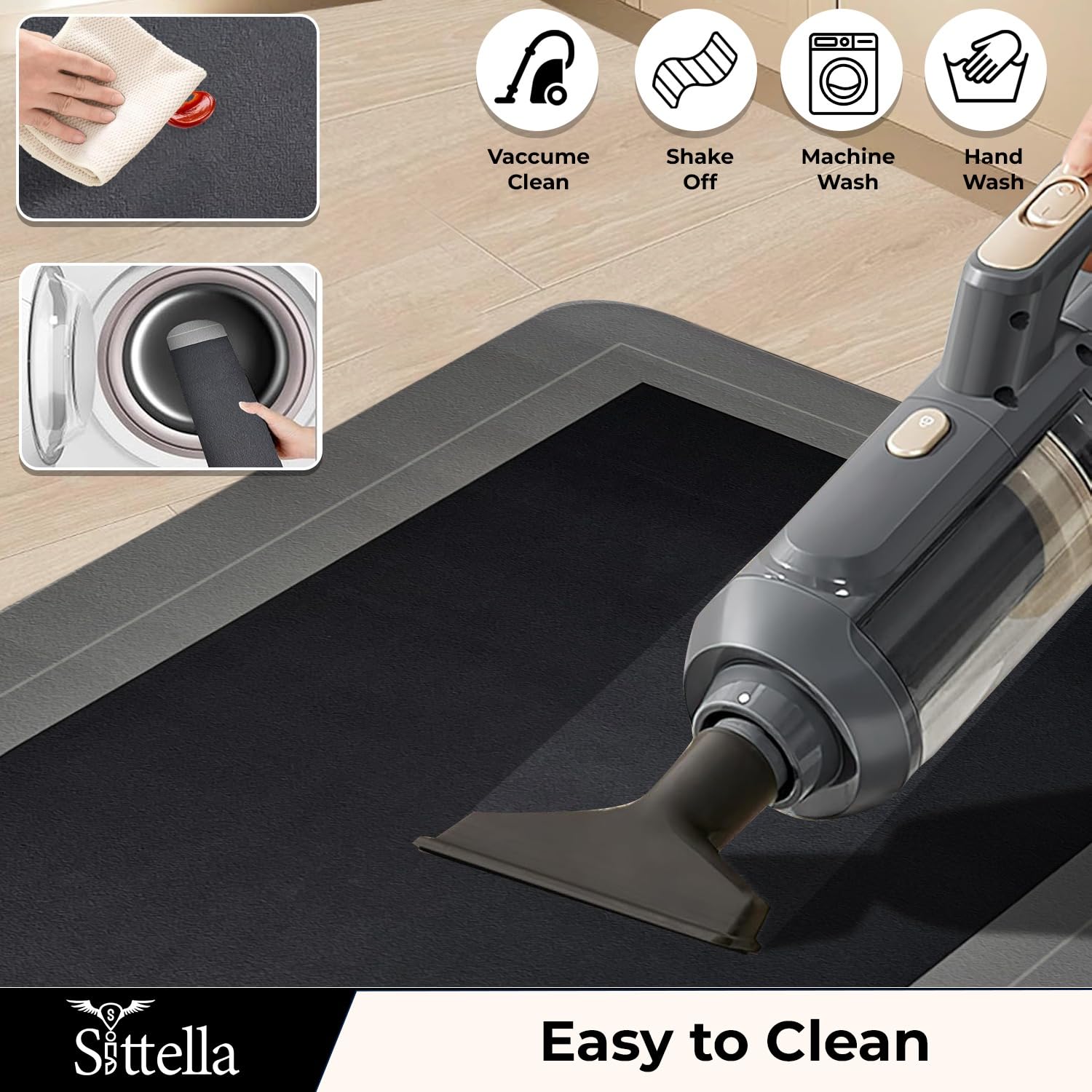 SITTELLA Rubber Kitchen Mats Set of 2, Anti-Skid Kitchen Mats, Water Absorbent Rug, Carpets, Floor Mat for Home and Kitchen (120x40cm & 40x60cm) Grey, Rectangular 2