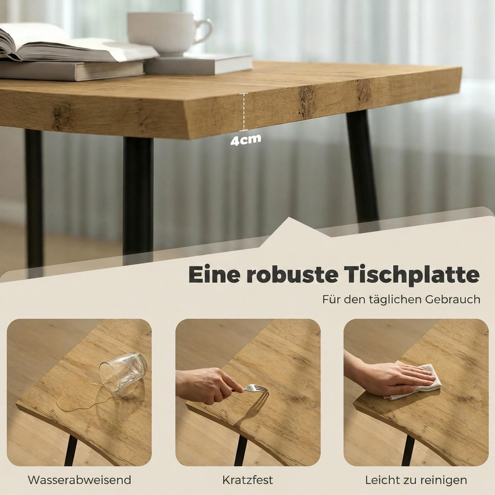 HOMCOM Esstisch Küchentisch für 4 Personen Nordisch 110 x 70 cm Eiche