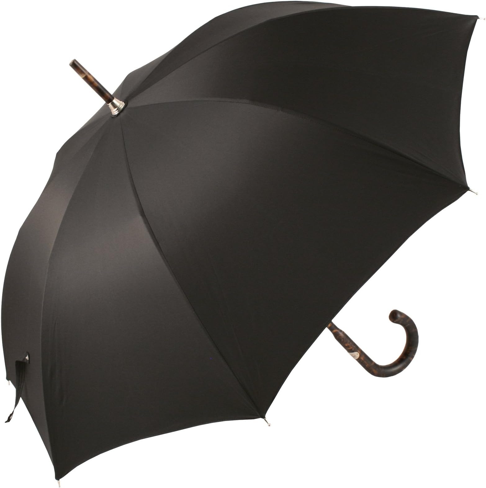 Pasotti Luxury Gents Black Umbrella with One-Piece Tiger Hickory Handle & Shaft