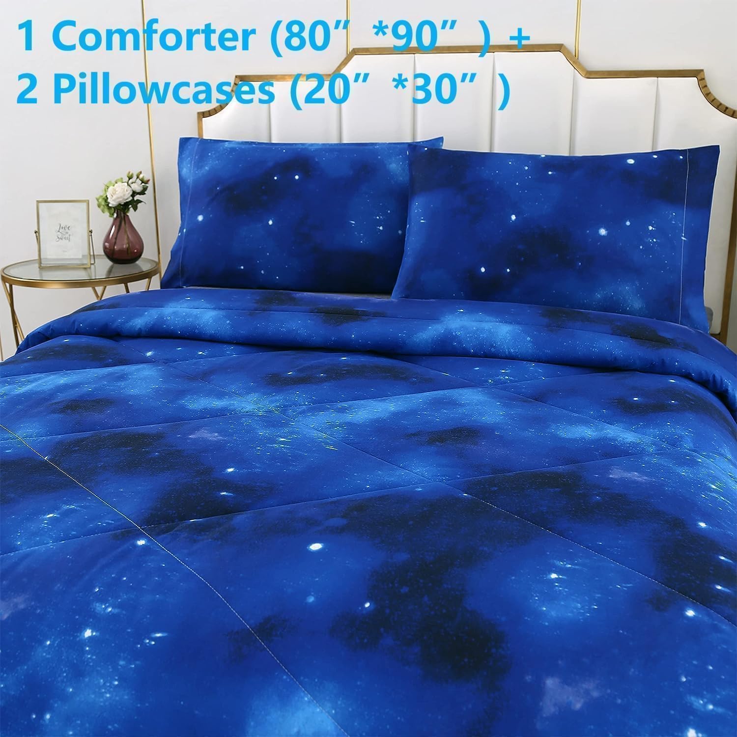 SDIII 3PCS Blue Galaxy Comforter Set Full, Soft Microfiber Lightweight Blue and Pink Space Comforter Full, Galaxy Bedding for Boys Girls Kids Teens