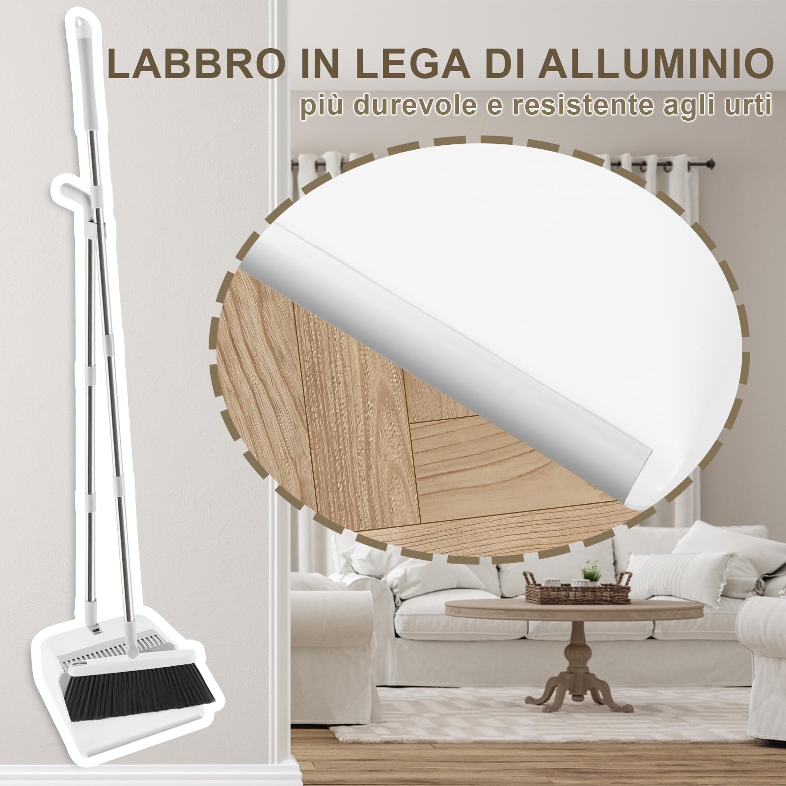 Mitclear Set Paletta e Scopa con Manico Lungo, Spazzola Rotante a 180°, Paletta Domestica con Bordo in Lega di Alluminio, Adatta per la Pulizia dei Pavimenti, Giardino, Casa, Cucina, Ufficio