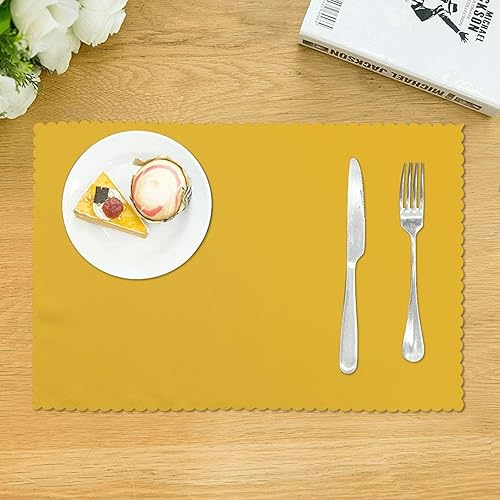 Miniatura 3 de Juego de 4 manteles individuales rectangulares, resistentes al calor, color sólido, dorado, estampado de cocina, comedor