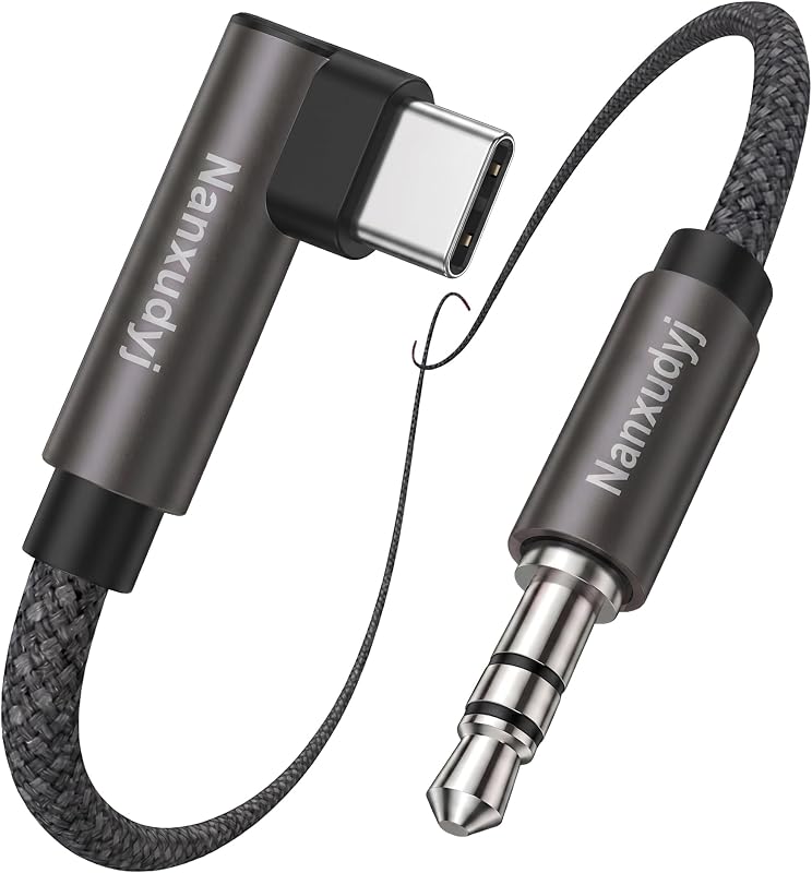90 Degree USB C to 3.5mm Audio Cable 3ft (Audio Only), Braided DAC Hi-Res Aux Cord for Car Stereo Headphones, Compatible with iPhone 17, 16, 15 Pro Max, Galaxy S25, S24 Ultra, iPad