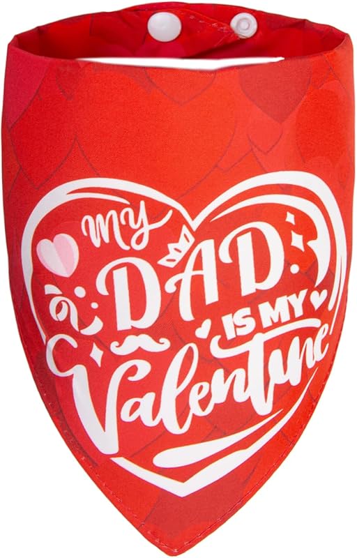Bandana para Cães Reversível ICEMOOD com Estampa de Corações e Frase “My Dad Is My Valentine” para Raças Grandes e Extragrandes