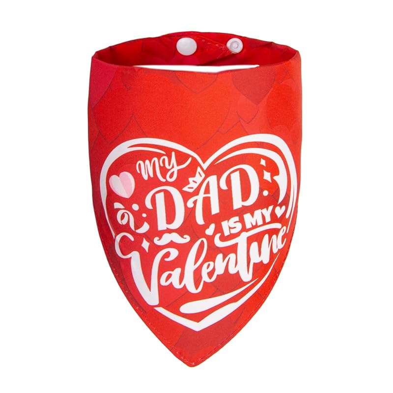 Bandana Reversível para Cães com Estampa de Corações e Frase “My Dad is my Valentine”, ICEMOOD, Tamanho Médio (2,27–13,6 kg)