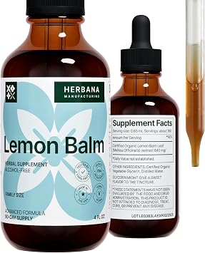 HERBANA MANUFACTURING Lemon Balm Liquid Extract Melissa Officinalis Herbal Supplement Alcohol-Free Botanical Tincture 90-Day Supply 4 FL OZ