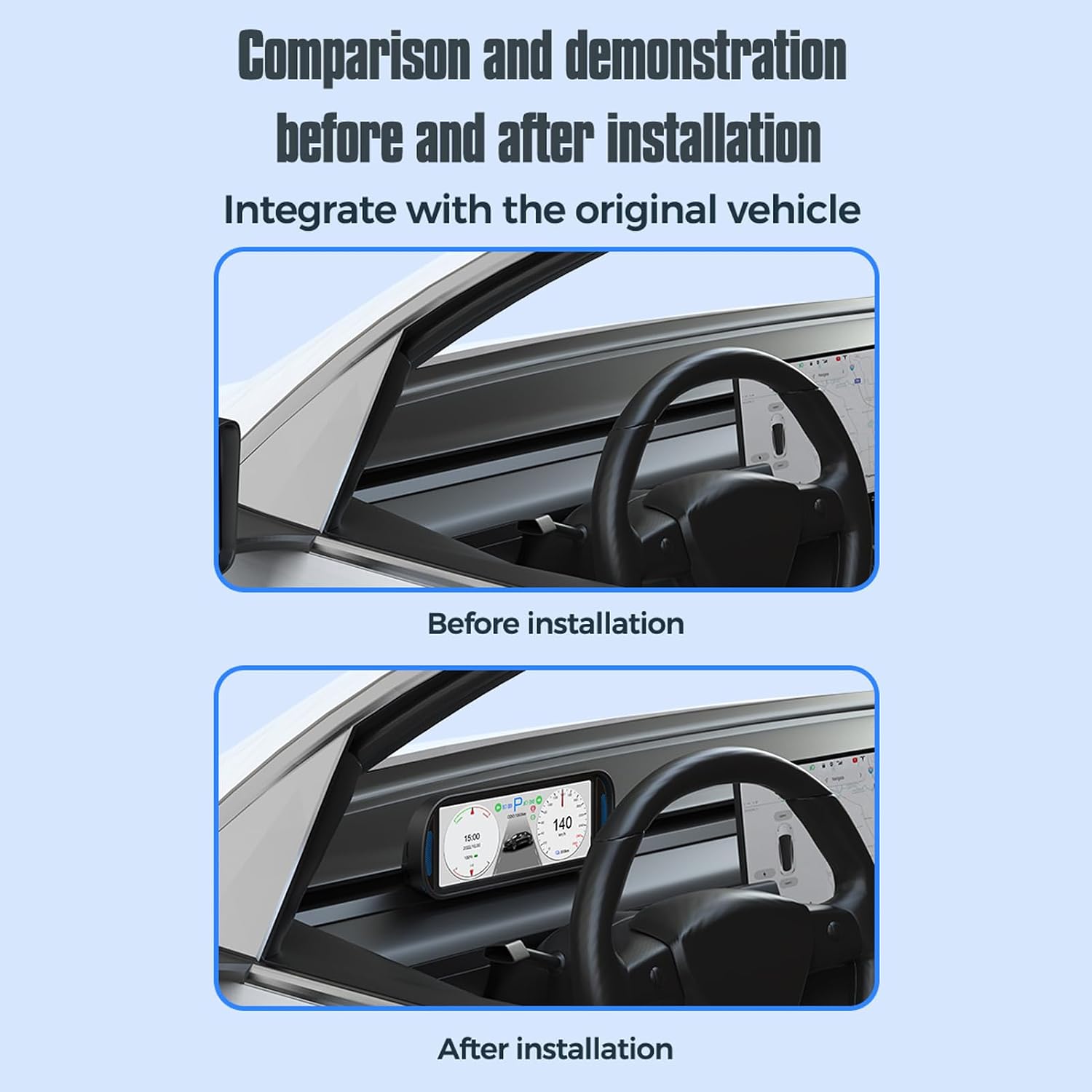 Car Head Up Display Replacement for Tesla Model Y/3 2019-2022, 6.8inch IPS Screen, 1280 * 480 HD Resolution, USB Connectivity, Black