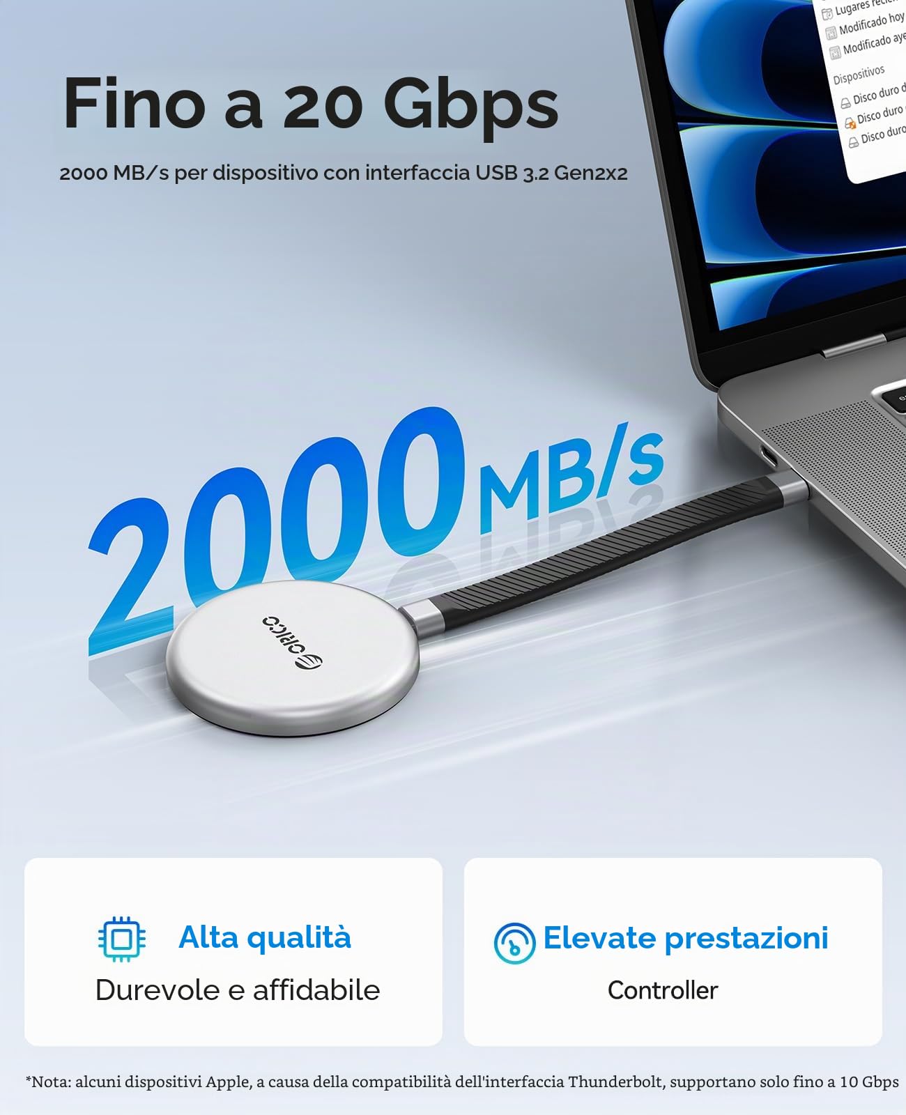ORICO 2 TB SSD Esterne Magnetica Portatile fino a 2000 MB/s, Hard Disk Esterno SSD Compatibile con MagSafe per Smartphone USB‑C, Ripresa in ProRes con iPhone 17 Pro/Pro Max – KR20mini
