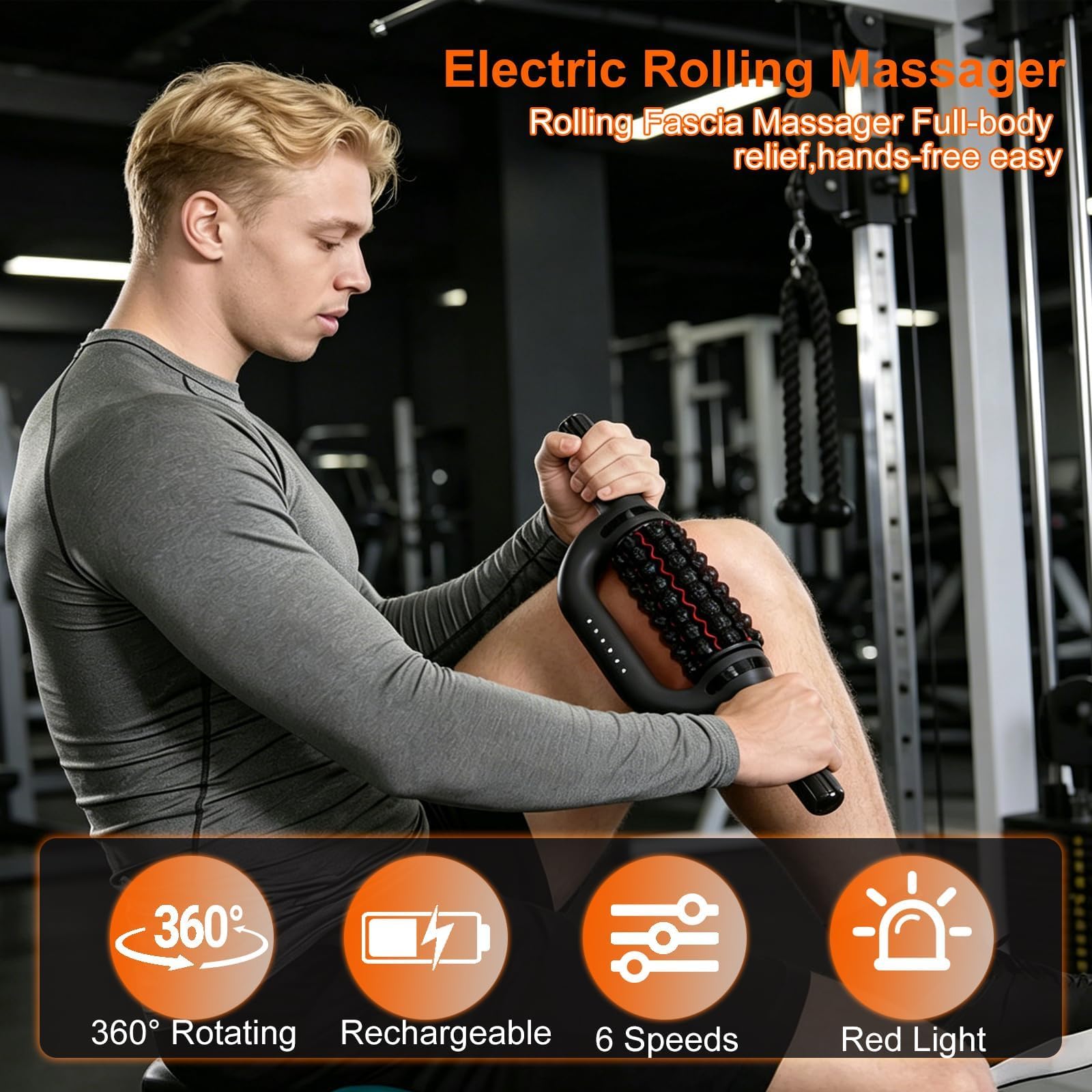 Rouleau de Massage Électrique Anti Cellulite avec Redlight - 6 Vitesses, Réduit Cellulite et Tensions, Corps et Jambes, Appareil de Massage Manuel électrique avec Rouleaux de Tissus Profonds