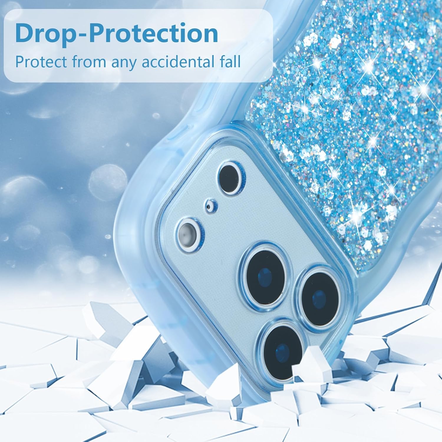 ZTOFERA for iPhone 17 Pro Max Case 6.9", Cute Curly Wavy Design with Glitter Sequins,Luxury Aesthetic Bling Sparkly Shockproof Protective Phone Case for iPhone 17 Pro Max-Glitter Blue - Image 4