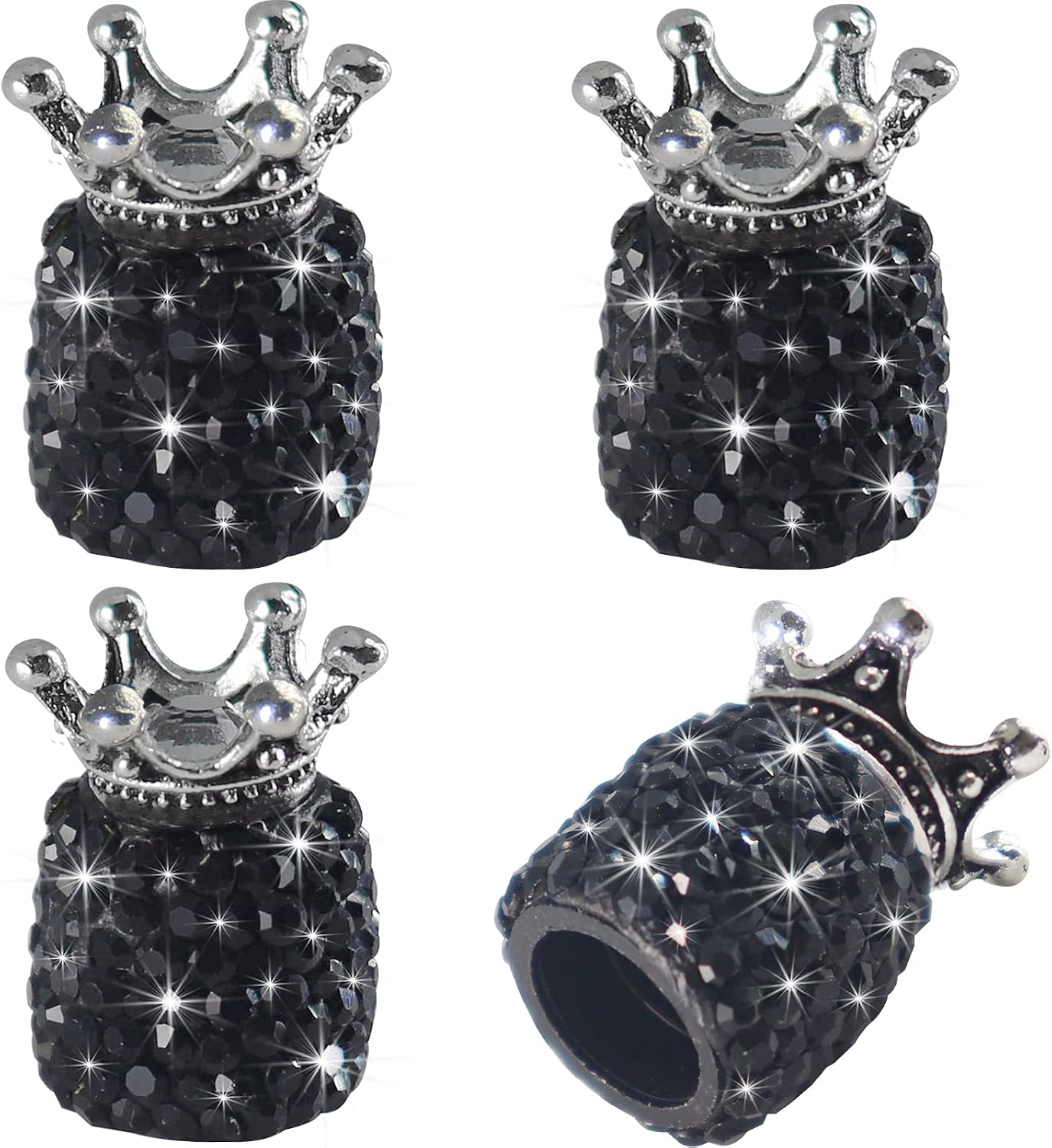 Sikawai Car Tire Valve Stem Caps Bling Crown Sparkling Handmade Crystal Rhinestone Universal Car Stem Air Caps Cover Chrome,Attractive Dustproof Bling Car Accessories - Crown Black