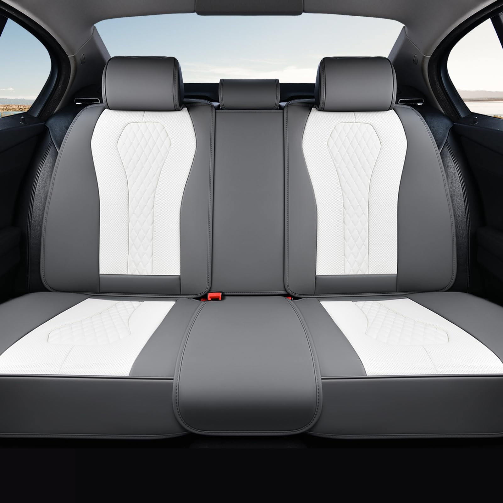 Coverado Car Seat Covers, Rear Car Protectors, Black Leather Seat Covers, 3-Piece Waterproof Automotive Seat Covers for Back Seats Universal Fit for SUVs &amp; Cars, All-Weather Protection