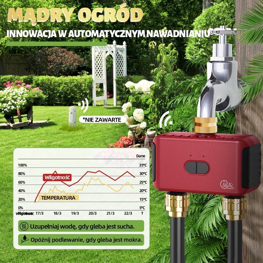 GIEX Timer di irrigazione WiFi a 2 zone, centralina intelligente per tubi da giardino, compatibile con le app TUYA e Smart Life