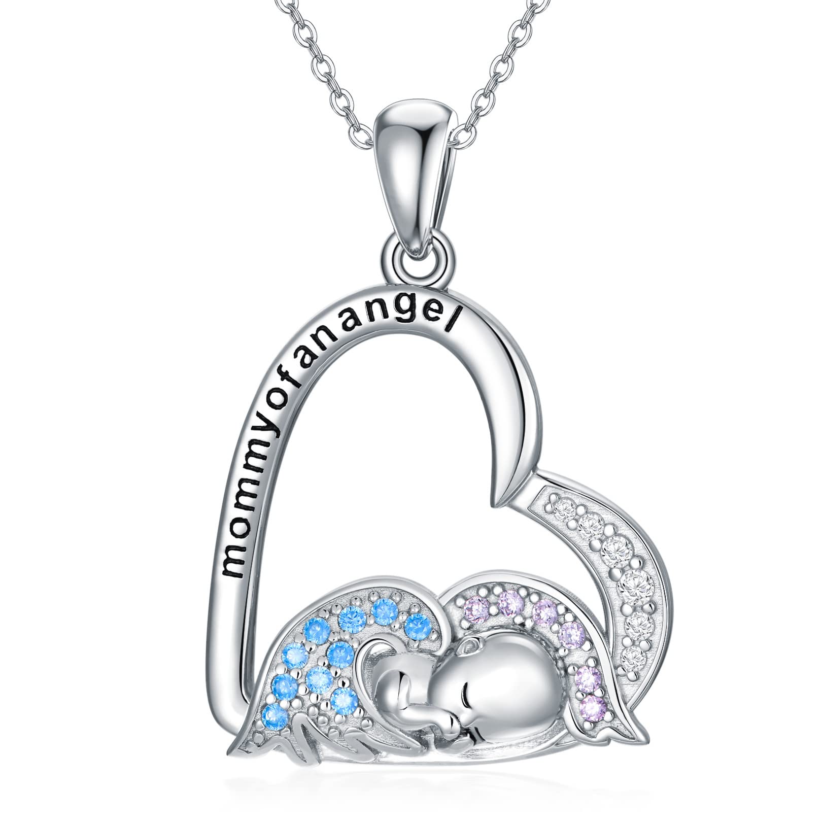 VONALA Regali di aborto spontaneo Collana di impronte neonato in argento sterling 925 ciondolo a forma di cuore angelo bambino primo giorno gioielli regali per la nuova madre, donne, figlia, Argento
