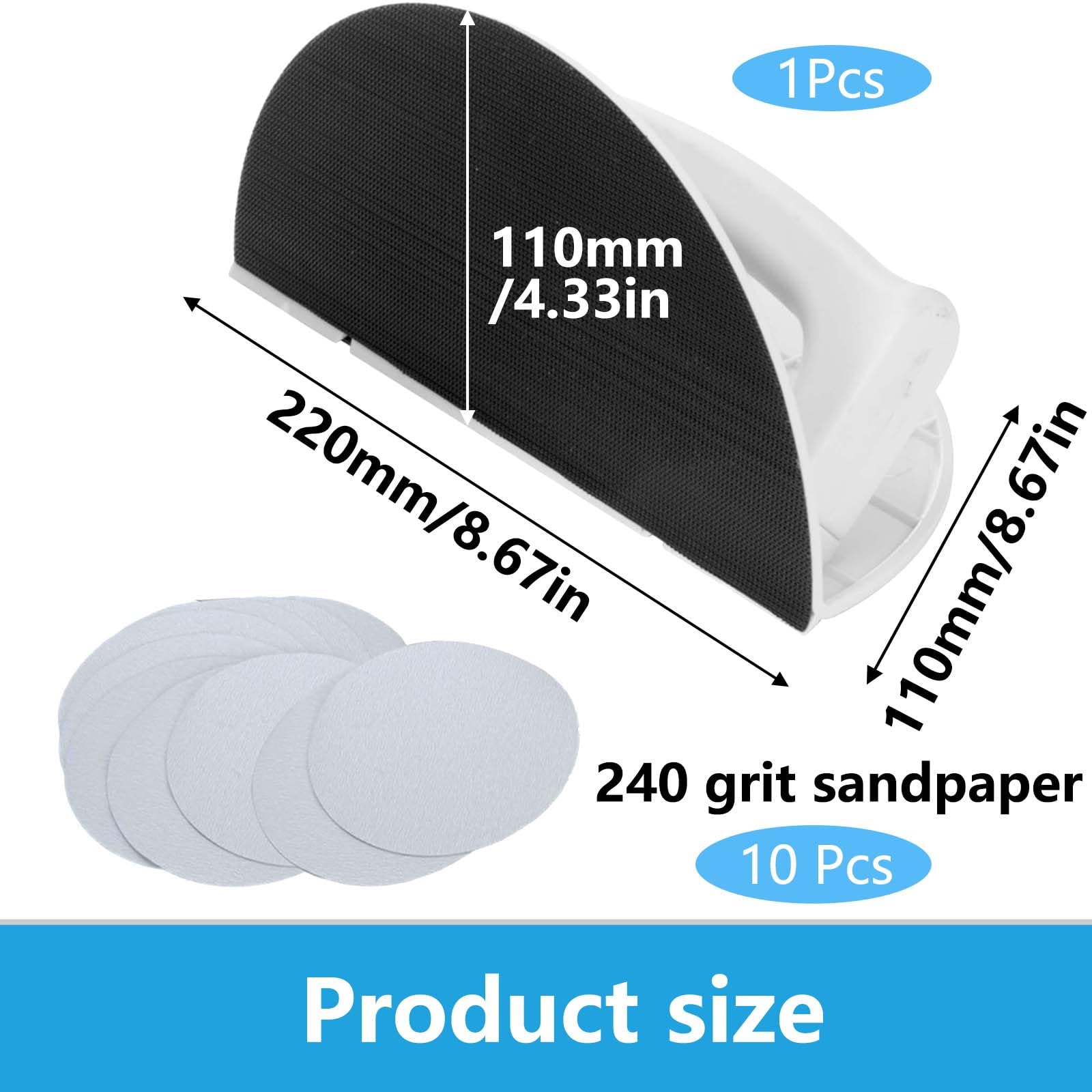 Cale à Poncer Angle – Outil De Ponceuse D'angle Semi-circulaire Multifonctionnel Avec 10 Disques Abrasifs – Outil De Ponçage Manuel De Détails Portatif, Parfait Pour Coins Et Surfaces Planes