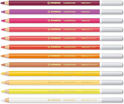 STABILO Lápiz CarbOthello - Tiza-Pastel - Paquete de 12 - Tonos Cálidos
