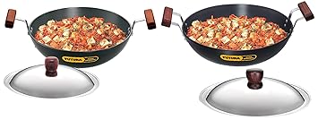 Hawkins Futura Hard Anodised Aluminium Deep Fry Pan, 4 litres, Black and L19 Futura Hard Anodised Round Bottom Deep-Fry Pan with Steel Lid, 22cm/1.5 litres