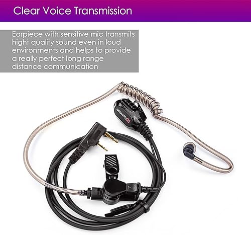Miniatura 5 de Auricular con tubo acústico encubierto con micrófono para radios walkie-talkie Baofeng UV-5R, auricular de vigilancia y PTT compatible con radios de