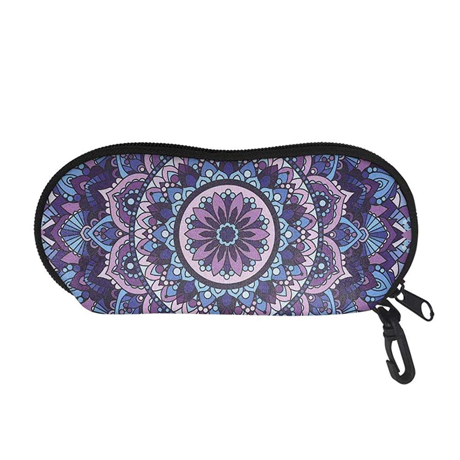 SEANATIVE Glasses Case with Carabiner Hook,Mandala Floral Design Portable Travel Eyeglasses Box Holder with Zipper Waterproof Eyewear Protector for Women Girls