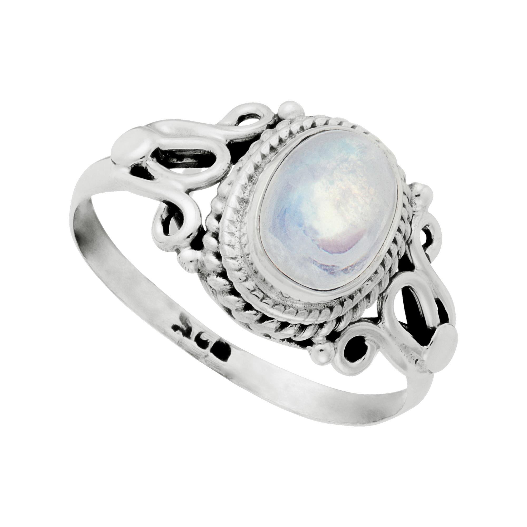 81stgeneration Anillo Cristal Piedra Lunar Plata de Ley 925 | Anillos Bohemios Promesa Piedras Preciosas Ovaladas Engastadas Bisel Adolescentes | Joyería India | Regalos Piedra Natal Junio Mujeres