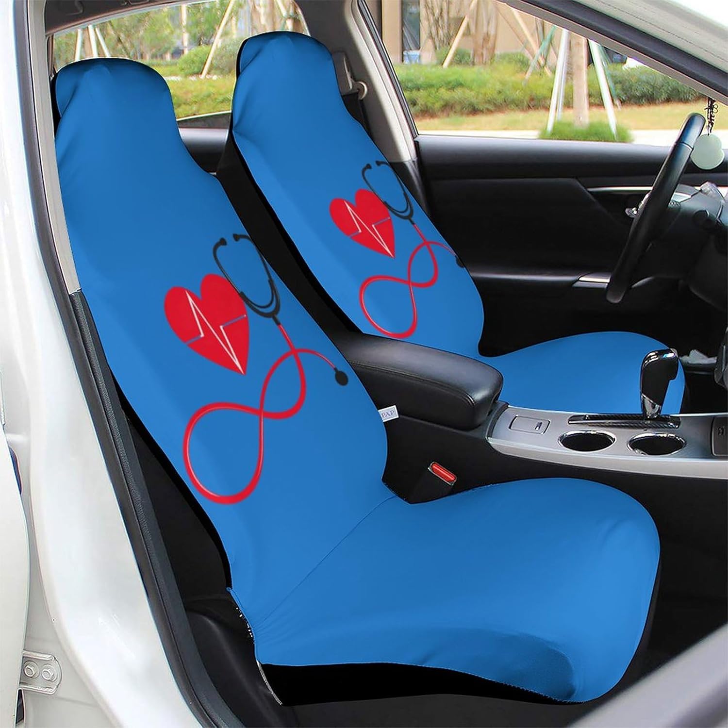 Heartbeat Nurse Car Seat Covers Automotive Seat Covers Car Seat Protector Auto Front Seats Protector for Most Cars 2PCS