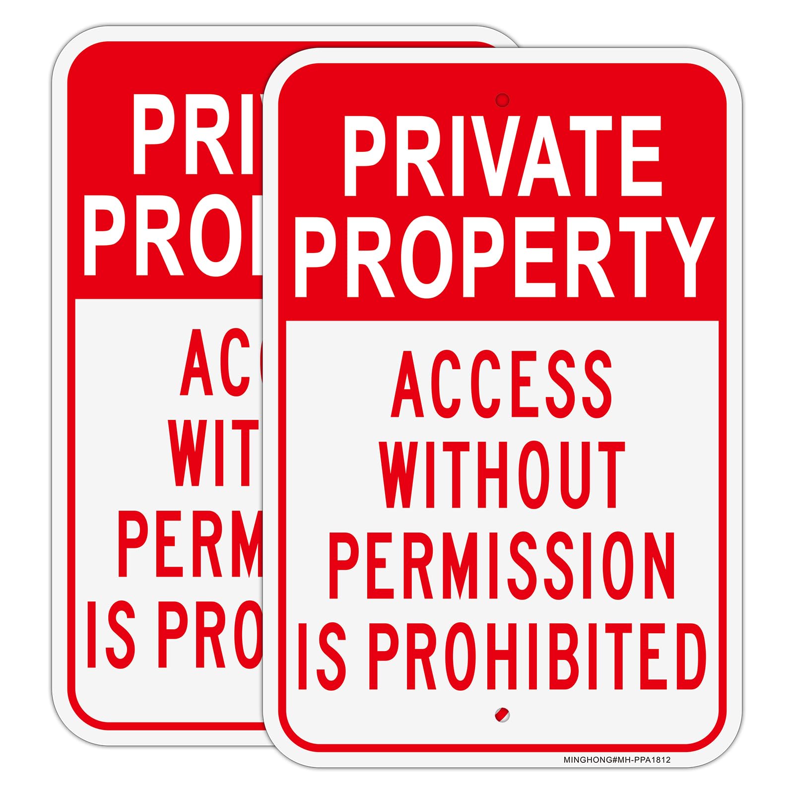 2 Pack Private Property Access Without Permission Prohibited Sign, 12" x 18" Aluminum Private Property Sign Access Without Permission Prohibited,