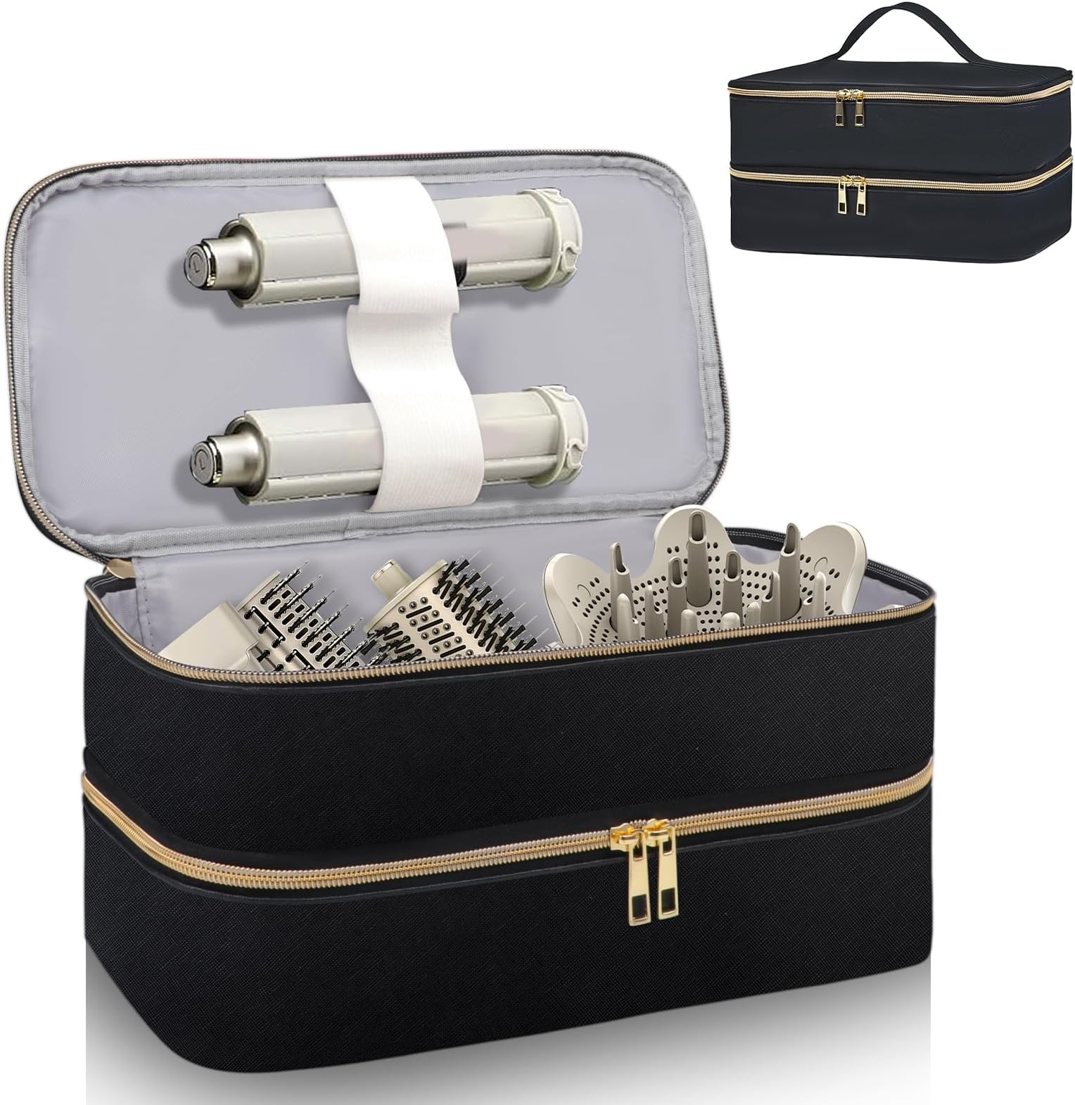 Travel Carrying Case for Shark Flex Style, Double Layer Storage Case for Shark SpeedStyle Hair Dryer Attachments, Waterproof PU Leather Organizer Bag for Shark Flexstyle Airwrap Styler (Black)