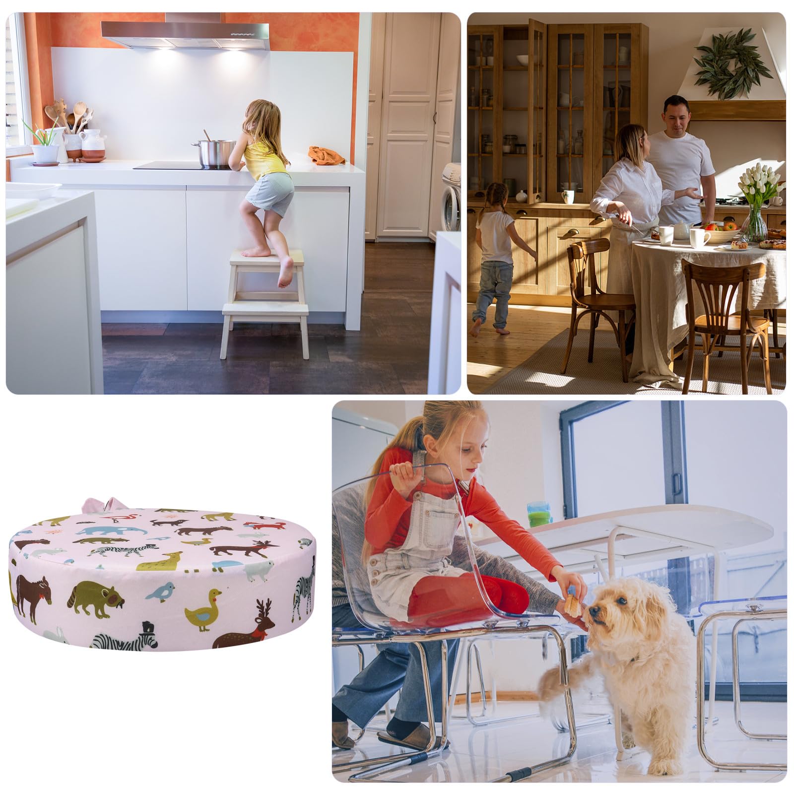 Cojín Elevador Portátil para Silla de Ñiño y Trona Estampado de Animales para Niños Pequeños, Acolchado de Algodón, Funda Extraíble Fácil de Lavar, Uso en Comedor y Viaje, Tamaño