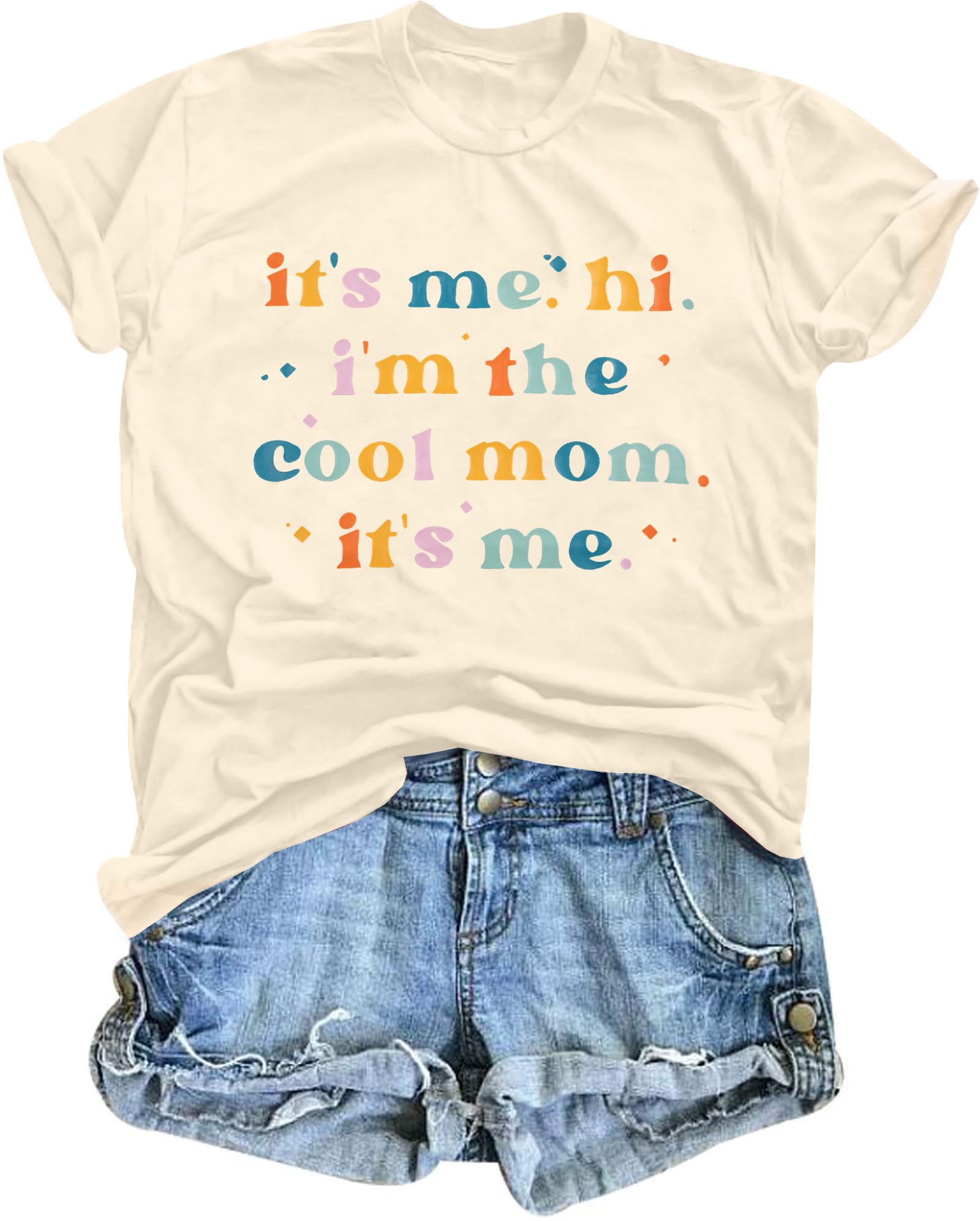 MOUSYAIt's Me,Hi,I'm The Cool Mom,It's Me Shirt Women Mama Letter Print Tee Casual T-Shirt