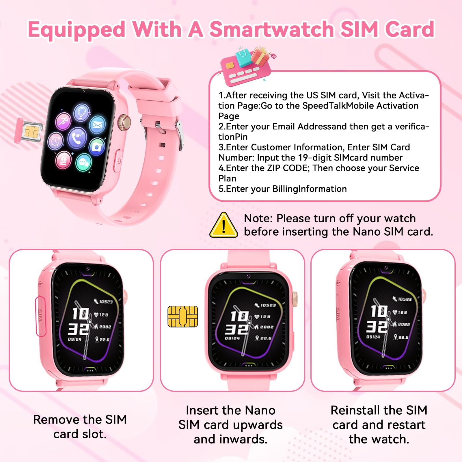 Kinder Smartwatch für Jungen Mädchen, kinderuhr Telefonuhr 4G mit GPS, Telefon, Videoanruf, Voice Chat, SOS, Schulmodus, Wecker, Schrittzähler, Spiele, Smart Uhr Watch für Kids Geschenke 4-12, Rosa