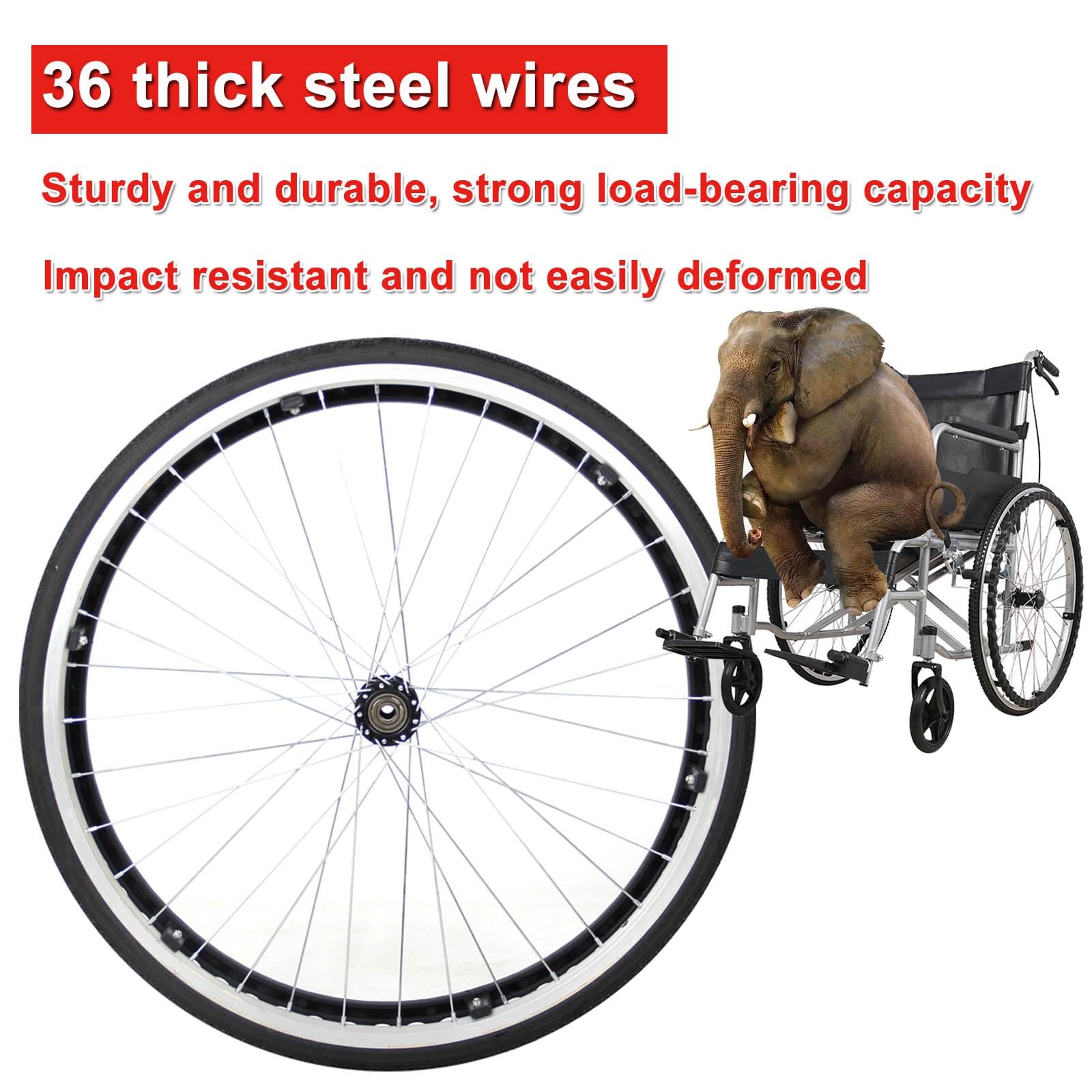 2x Rueda Trasera De 24 Pulgadas Para Sillas De Ruedas, Ruedas De Repuesto Para Sillas De Ruedas, Resistente Al Desgaste, Capacidad De Carga 120 Kg, Piezas De Repuesto, Gris/Negro