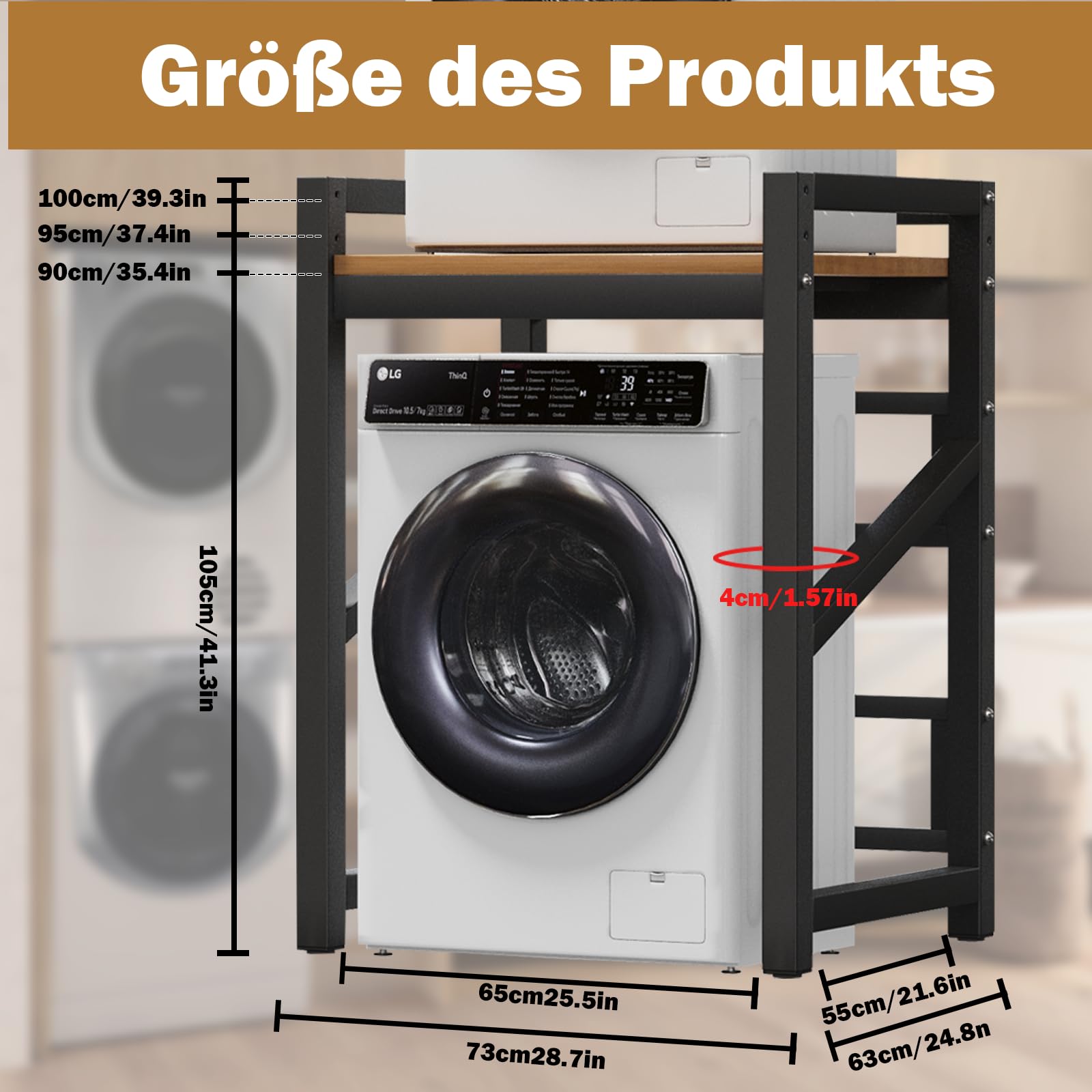 Waschmaschine Trockner Schrank, Waschmaschinenregal mit 3 einstellbare, Verstellbares Stapel-Set über Waschmaschinen, Tragfähigkeit 350 kg für Badezimmer Waschküche 73 * 63 * 105cm