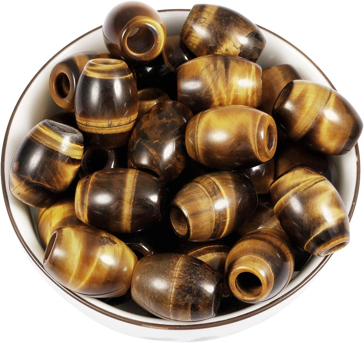 KYEYGWO Tiger's Eye Stone Large Hole Polished Gemstone Beads for Bracelets Oval Loose Charms European Bead for Jewelry Making Pack of 20 - Image 4