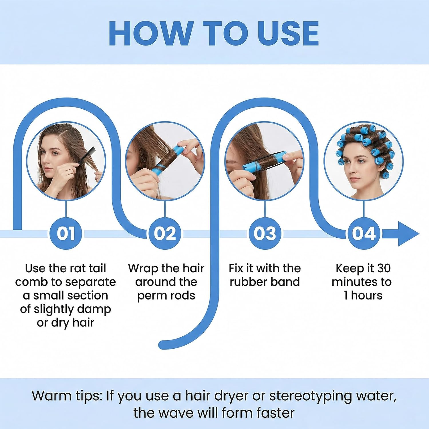 20 Pcs Plastic Perm Rods 0.35 Inches Blue Cold Wave Rods,Hair Curling Rollers for Short & Long Hair,Hairdressing Styling Supplies